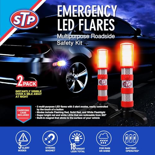 XTREME STP LED Road Flares, 3 Alert Lighting Modes: Flashing Red, Solid Red & White Flashlight, Emergency Flares for Vehicles, Visible From Up To A Mile, Foldable Stand/Built-In Magnet Sticks To Car - size: 4 Pack
