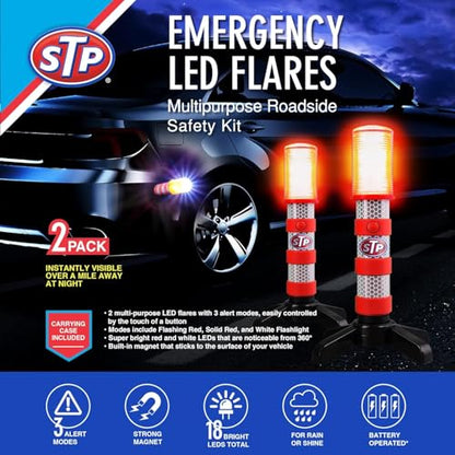 XTREME STP LED Road Flares, 3 Alert Lighting Modes: Flashing Red, Solid Red & White Flashlight, Emergency Flares for Vehicles, Visible From Up To A Mile, Foldable Stand/Built-In Magnet Sticks To Car - size: 4 Pack