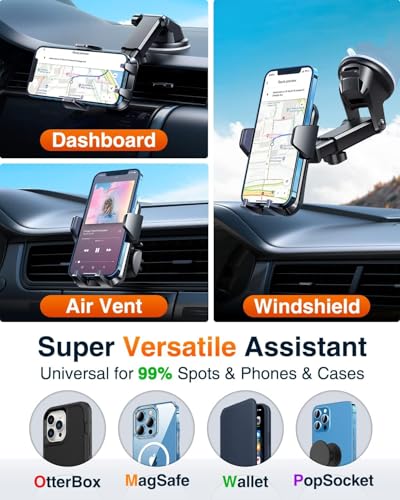VANMASS【85+LBS Strongest Suction & Military-Grade Ultimate Car Phone Mount【Patent & Safety Certs】 Cell Phone Holder for Dash Windshield Vent for iPhone 17 Pro Max Automobile Accessory Kits,Ink Black - color: Ink Black