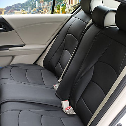 FH Group Ultra Comfort Highest Grade Faux Leather Full Set Car Seat Cushions– Universal Fit for Cars Trucks & SUVs (Solid Black) - color: Black, style: Full Set