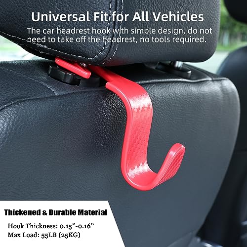 Car Seat Headrest Hooks Vehicle Storage Organizer for Purses Handbags Groceries Coats – Holds 55 lbs 360° Rotating Checkered Pattern Design 4 Pack (Red Checkered) - color: Red Checkered