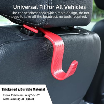Car Seat Headrest Hooks Vehicle Storage Organizer for Purses Handbags Groceries Coats – Holds 55 lbs 360° Rotating Checkered Pattern Design 4 Pack (Red Checkered) - color: Red Checkered