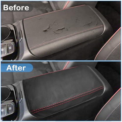 QianBao Compatible with Hyundai Tucson 2022 2023 2024 Leather Armrest Box Center Console Cover Middle Console Cover Protector Red Stitches