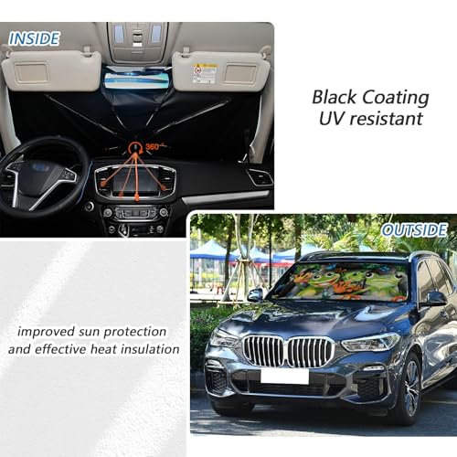 Frogs Car Windshield Sun Shade Umbrella Car Windshield Foldable Accessories Blocks Uv Rays Keeps Car Cool Car Foldable Umbrella Sunshade for Front Window Universal - color: Frogs