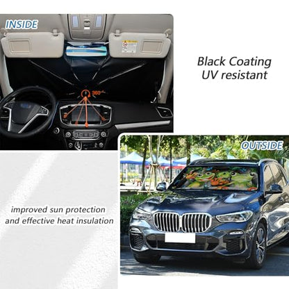 Frogs Car Windshield Sun Shade Umbrella Car Windshield Foldable Accessories Blocks Uv Rays Keeps Car Cool Car Foldable Umbrella Sunshade for Front Window Universal - color: Frogs