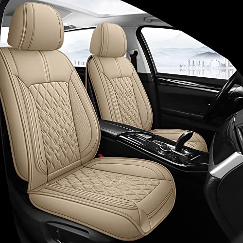 Pariitadin Leather Car Seat Covers Full Set, Waterproof Breathable Faux Leather Automotive Seat Covers for Cars, Non-Slip Car Interior Covers Universal Fit Most Cars Sedans Trucks SUVs, Beige - color: B-BEIGE, size: FULL SET
