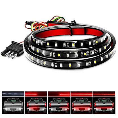 Nilight 60" Truck Tailgate Light Bar 108 LED Single Row Light Strip with Red Running Brake Lights Turn Signal White Reverse Light, 2 Years Warranty - color: 60" Tailgate Light Strip