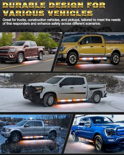 LUMENIX 70 Inch Emergency Running Board Rigid Strobe Lights Strip Bar 864 LED Flashing Warning Safety Light with Controller for Construction Vehicles Work Commercial Trucks Pickups Cars - Amber White - color: Amber and White