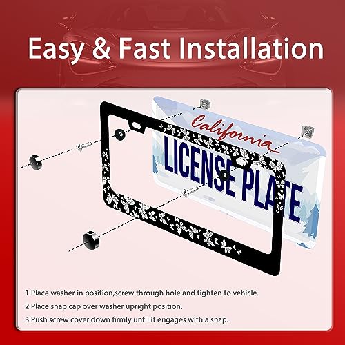 Butterfly License Plate Frame Beautiful Butterflies License Plate Stainless Steel Auto Parts with Screws Size 12.3" x 6.3" for Men Women - color: Butterfly