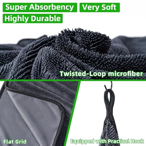 CADONO Large Microfiber Car Drying Towel, Ultra Absorbent Microfiber Cleaning Cloth for Cars, Bath Towels, No Streaks, Scratches, or Water Spots Double-Twist Pile Design(36"x 24")