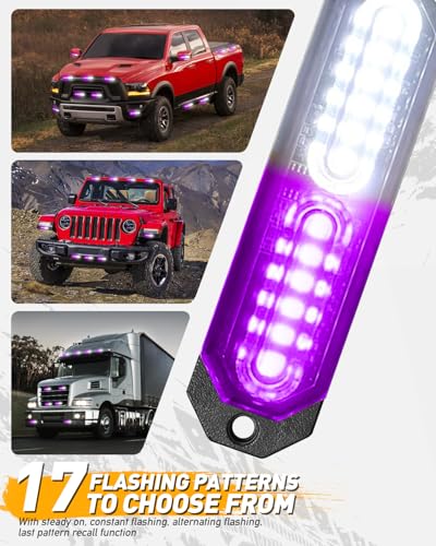 HLauto 1200T Emergency Strobe Grille Lights: 8pcs 12 LED Sync Feature Safety Warning Flashing Light, Ultra Slim Surface Mount Hazard Caution Light for Trucks, Vehicles, Car, ATV, UTV (Purple White) - color: Purple/White