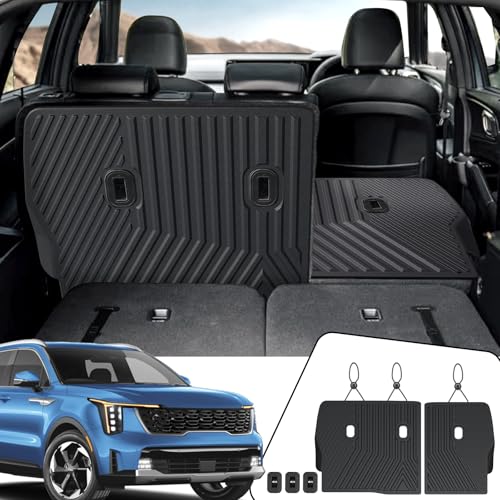 Backrest Mats Kick Mats for 2021-2024 2025 2026 Kia Sorento 7 Seats Bench Seat Car Mat Accessories, All Weather TPE Seat Back Cover Protector(2nd Row Kick Mats 7 Seats) - style: 7 Seats 2nd Row Kick Mats