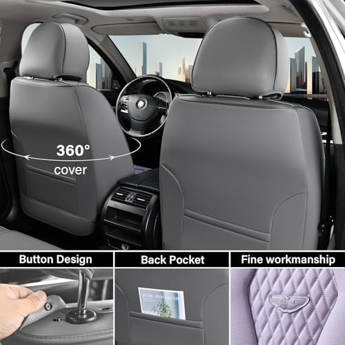 Coverado Leather Seat Covers 2 Seats, Car Seat Covers Front Seats, Purple Car Seat Cover 2 Pack, Front Car Seat Covers, Car Seat Cushion, Auto Seat Covers Driver Seat Protector Universal Fit Most Cars - color: Gray/Purple, size: FrontPair