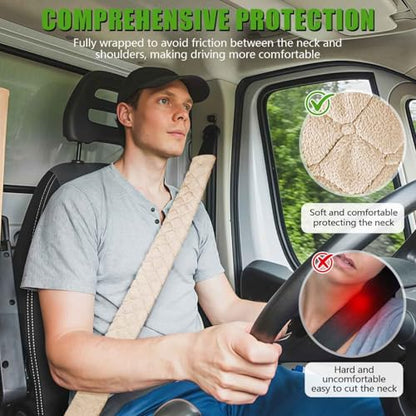 WSSROGY 24 Inch Long Car Seatbelt Cover, Soft Comfort Seatbelt Protector Pads Strap Protecting Neck Shoulder Clothes for Car SUVS Truck (Beige) - color: Beige