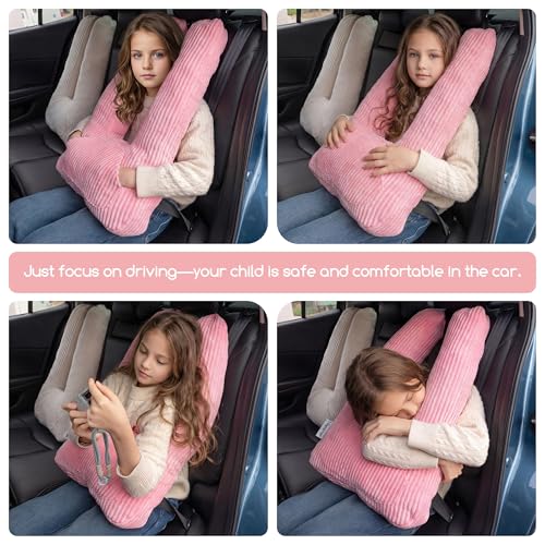 HIGOGOGO Washable Travel Pillow, Car Pillow for Kids & Adults, Travel Pillows with Removable Soft Cover and High-Support Foam, Fix Neck and Body Sitting/Sleeping on The Trip, Pink - color: U-pink