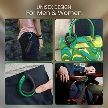 EMBRACE Dual Colour Purse Hook Hanger – Lightweight, Teardrop S Hooks | Bag Clip Holds 22 lb Bags, Backpacks | Purse Charms for Women, Men | Caviar & Emerald - color: caviar/emerald