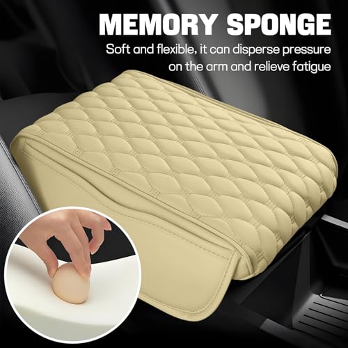 wuyaoyao Car Center Console Cover, 12.13"×8.66"×3.74" Leather Car Armrest Cover with with 2 Side Pockets, Memory Foam Soft Auto Armrest Cushion Pad, Universal Vehicle Arm Rest Protector (Beige) - color: Beige