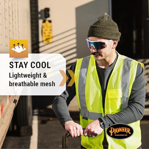 Pioneer Hi Vis Mesh Safety Vest for Men & Women - Reflective Tape - Class 2 - Traffic, Public Safety, Security - Yellow/Green - color: Yellow/Green, size: Large