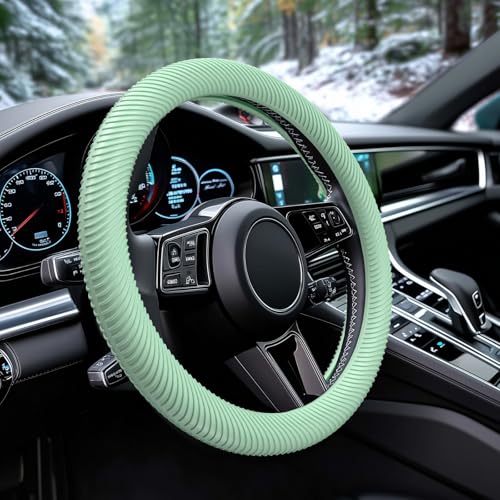 WOCOCN Car Steering Wheel Cover, Thin Anti-Skid Silicone Steering Wheel Cover for Men & Women, Universal Automotive Interior Accessories for Most Cars (Light Green) - color: Light Green