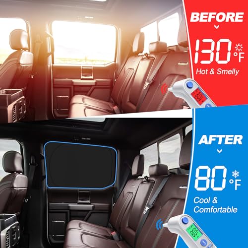 Side Window Sun Shade for 2017-2022 Fo-rd F250 F350 Super Duty, Super Crew Cab 4Door Pickup, Foldable Window Sunshade Sun Visor Protector, Side Window Shades Blocks UV Rays Heat, Pack of 4 - size: Silver & Black-Fit 2017-2022 Ford F250 F350