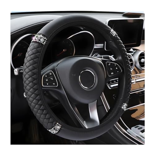 Osilly Bling Car Steering Wheel Cover, 15 Inch Rhinestones Soft Leather Elastic Steering Wheel Protector, Sparkly Crystal Diamond for Women Girls, Car Interior Accessories for Most Cars (Black) - color: Black