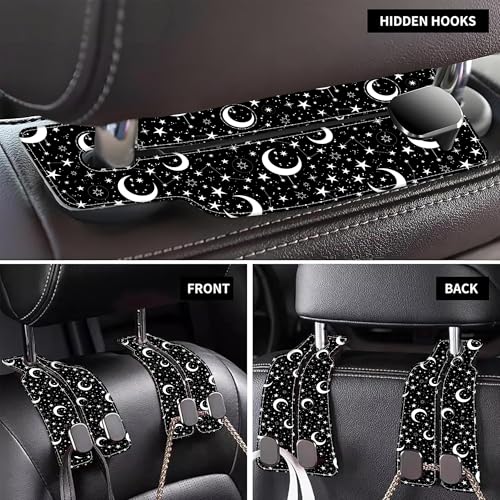 1 Pack Car Seat Headrest Hooks for Purses and Bags White Stars and Moons Bag Purse Holder for Car with Double Metal Hooks Car Purse Hanger Hanging Accessories - color: White Stars and Moons