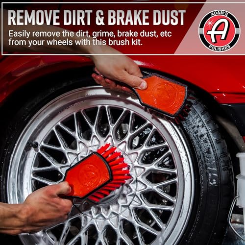 Adam's Wheel & Tire Brush Kit (3-Item) - Includes Wheel Brush, Tire Brush & Barrel Brush for Cleaning Rubber, Plastic, Chrome, Metal, Aluminum, Rim & Spoke Surfaces - size: 3-Item