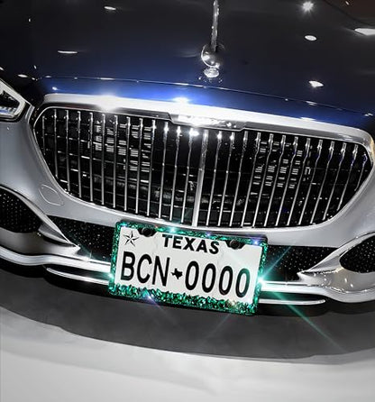 Rhinestone License Plate Frames 2 Pack Sparkly Glitter Bedazzled License Plate Frame Bling License Plate Holder Cover - High End Gift Box Packaging Bling Car Accessories for Women - color: CPJ-03-green-2