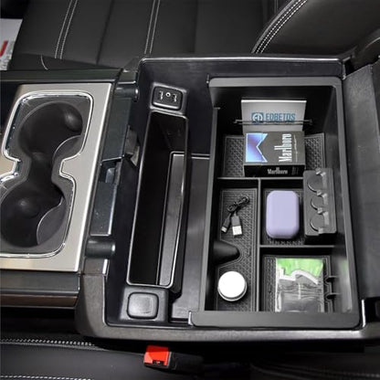EDBETOS Center Console Organizer Tray Compatible with GMC Sierra 1500 Accessories/Silverado 1500 2014-2018 / Silverado 2500/3500 HD 15-19 /Suburban/Tahoe/Yukon 15-20 Armrest Storage Box (Black Trim) - color: Black