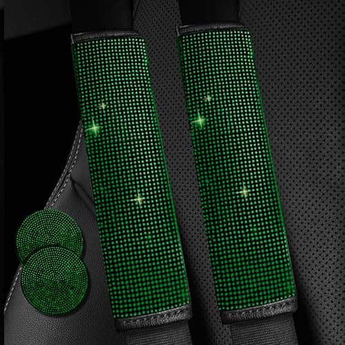 2PCS Green Bling Car Seatbelt Strap Covers for Women Girls - Crystal Rhinestone Velvet Shoulder Pad Protector - Diamond Shine Safety Shoulder Pad, Car Decor Interior Accessories - color: A-Green 2