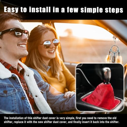 povtii Car Shift Boot Cover, Waterproof Canvas Fabric Manual Automatic Shift Knob Boot Dust Cover, Gear Gaiter Cover Auto Shift Boot Sleeve Protector, Universal Car Accessories (Red) - color: Red
