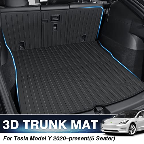 KUST Custom Fit Trunk Mat for 2020-2024 2025 Tesla Model Y Accessories 5 Seater (Not for 7 Seat or Juniper) Cargo Mat Liner Back Seat Protector All Weather Protection Black - style: Model Y 2020-2025 │ Trunk + Backrest Mat