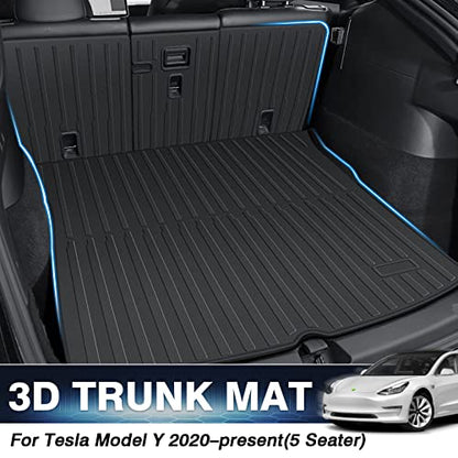 KUST Custom Fit Trunk Mat for 2020-2024 2025 Tesla Model Y Accessories 5 Seater (Not for 7 Seat or Juniper) Cargo Mat Liner Back Seat Protector All Weather Protection Black - style: Model Y 2020-2025 │ Trunk + Backrest Mat
