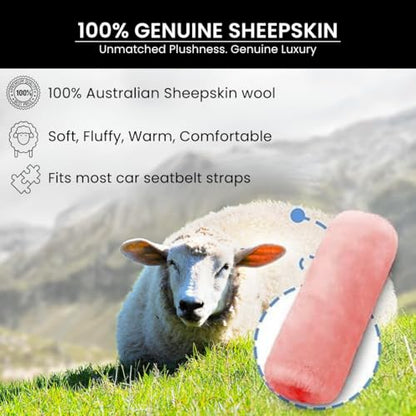 Andalus Genuine Sheepskin Car Seat Belt Cover Pad – Soft Fuzzy, Comfy Fluffy Seatbelt Covers, Shoulder Pad Neck Cushion Protector, Car Accessories for Woman, Man, Girl (Soft Pink, 2-Pack) - color: Soft Pink