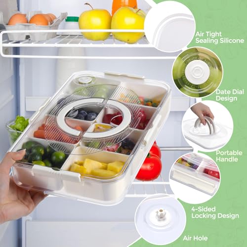 LUXEAR 2Pack 8-Compartment Snackle Box - Airtight Leakproof Divided Food Tray with Lid & Handle, BPA-Free Dishwasher Safe for Picnic, Fridge, Travel, Party, Ideal for Charcuterie & Food Storage - size: 2pack white