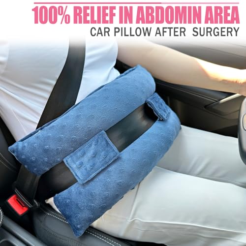 Hysterectomy Seatbelt Pillow Hysterectomy Recovery Must Haves Post Surgery Abdominal Pillows with Ice/Hot Pocket for Tummy Tuck C-Section Recovery Gifts Minky Dot Denim Blue - color: Minky Dot Denim Blue