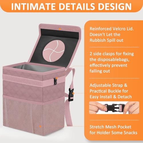 Vankor Car Trash Can Cute Trash Bag Bin Hanging Waterproof Automotive Garbage Cans Leak Proof Vehicle Trash Can Diamond Pattern-Pink - color: Quilted-Pink, size: 2.2 Gallons