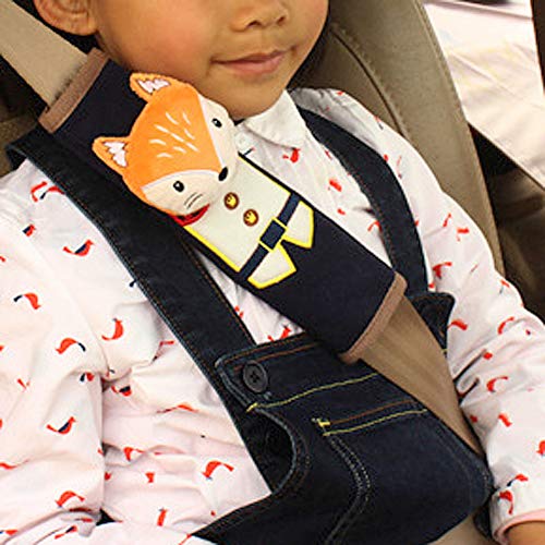 Tianmei 2Pcs Cute Cartoon Doll Styling Car Seat Belt Cover Shoulder Strap Pad (Fox) - color: Fox Black - 2PCS