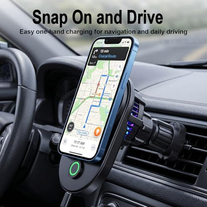 TeSabMi Magnetic Wireless Car Charger Mount with Active Cooling, Up to 25W Fast Charging for Compatible iPhone 17/16, Strong Magnet Air Vent Phone Holder, 360 Rotation, Fits iPhone 17/16/15/14/13/12
