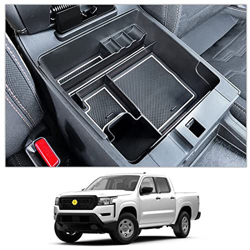 CDEFG for 2022 2023 2024 2025 2026 Frontier Pickup Truck Center Console Organizer for 2026 2025 Nissan Frontier Armrest Storage Box 2022-2026 Frontier Truck Accessories - color: White