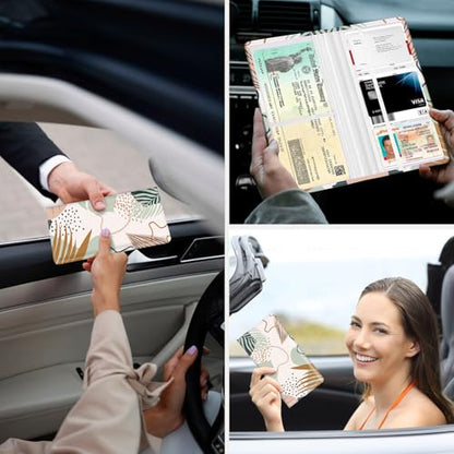 Car Registration and Insurance Holder，Colour Patterns Men Women Car License Document Registration and Insurance Card Holder - color: Abstract Flora