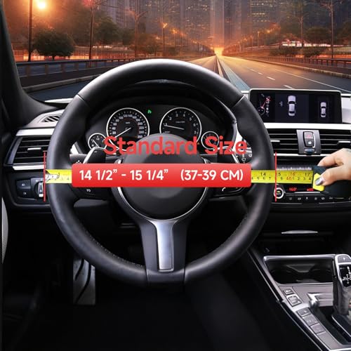 Leather Steering Wheel Cover Men，with Black Woven Pattern Car Accessories ，Anti-Slip, Safety, Soft, Breathable, Adaptable to 14.5-15 inches Steering Wheel Fit SUV， Jeep， Van，Sedan，Car - color: Black+Woven Pattern