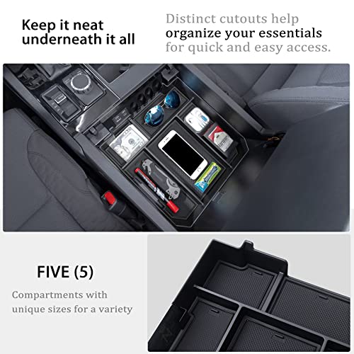 JDMCAR Center Console Organizer Compatible with 2022-2025 2026 Toyota Tundra Accessories and 2023-2026 toyota sequoia Armrest Secondary Storage Box ABS Material with Non-Slip Mats (Black Trim) - color: black
