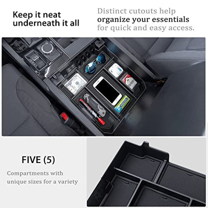 JDMCAR Center Console Organizer Compatible with 2022-2025 2026 Toyota Tundra Accessories and 2023-2026 toyota sequoia Armrest Secondary Storage Box ABS Material with Non-Slip Mats (Black Trim) - color: black