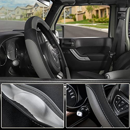 SEG Direct Car Steering Wheel Cover for F-150 Tundra Range Rover 15.5-16 inch, Black and Gray Microfiber Leather - color: Black and Gray, size: Large size[15 1/2''-16'']