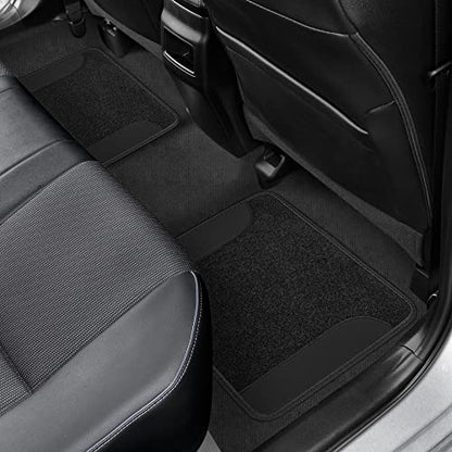 BDK Floor Mats for Cars, Two-Tone Carpet with Faux Leather Accents, Automotive Floor Mat Set with Built-In Heel Pad, Stylish Interior Car Accessories (Black)