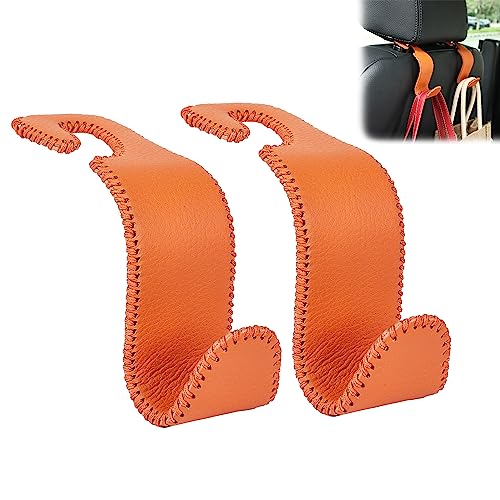 Amooca Car Seat Headrest Hook Universal Vehicle Storage Hanger Leather with Metal Car Seat Back Organizer for Handbag Purse Coat Orange 2 Pack - color: Orange, size: 2 Pack