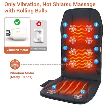 CARSHION Upgraded Length Back Massager with Heat,10 Vibration Massage Seat Cushion for Home,Heated Seat Cover Cushion for Pain Relief