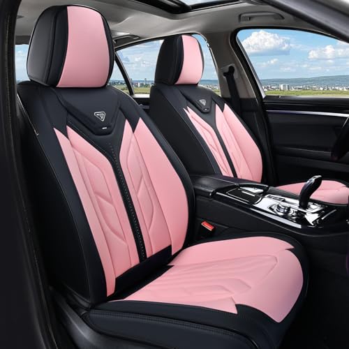 Coverado Front Seat Covers, Car Seat Covers Front Seats, Leather Seat Covers for Cars, Automotive Seat Covers Car Seat Protector Car Accessories Fit for Most Sedans SUV Pick-up Truck(Black&Pink) - color: Black&Pink, size: Front