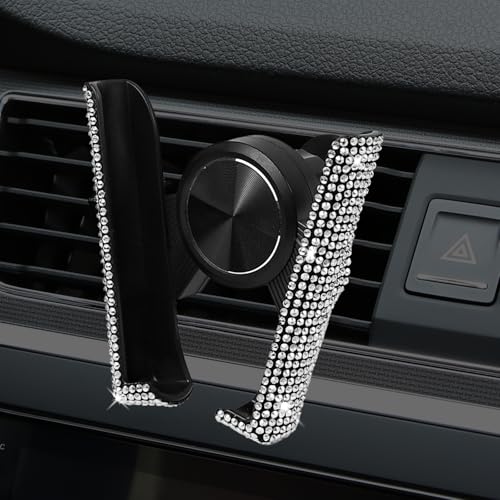 Bling Car Phone Holder, 360° Adjustable Mini Dashboard Air Vent Phone Mount, Universal Crystal Vehicle Vent Cell Phone Holder for Women Girls, Interior Car Accessories Decor (White) - color: White